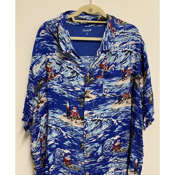 KS Island Men's Santa Claus Hawaiian Shirt Size 3XL Big Used - Picture 3 of 9